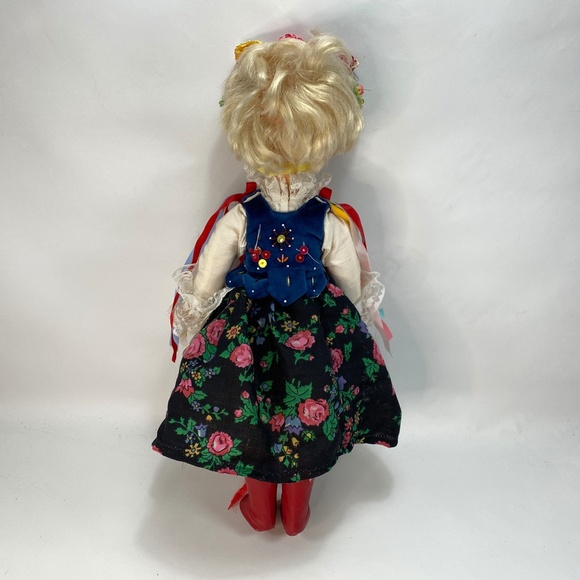 European Ethnic Dressed Sleepy Eye Vinyl Doll Short Blond Hair Ribbons 18" Tall - Picture 5 of 15